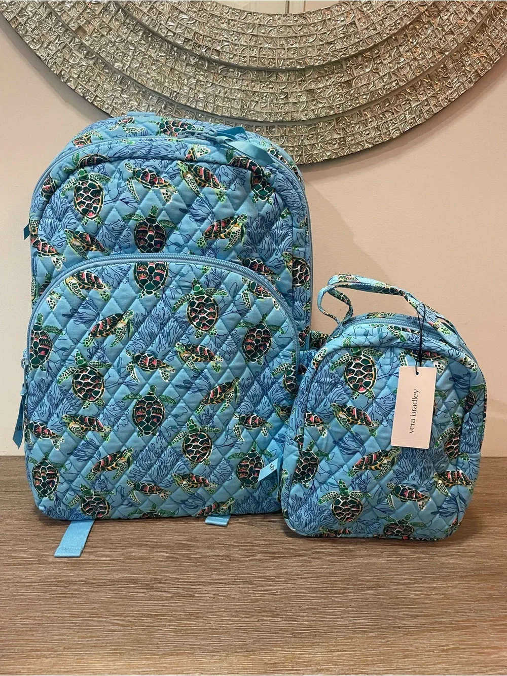 Vera Bradley Quilted Sea Turtle Backpack SET with lunch bag